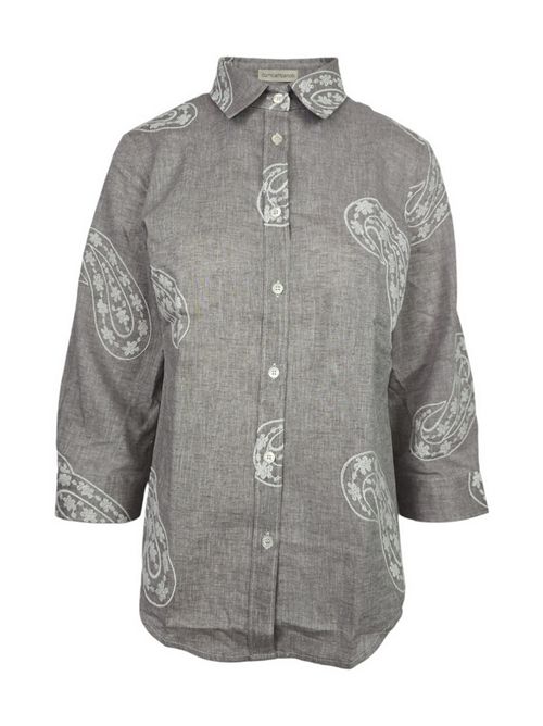 camicia donna con ricami tortora e bianco